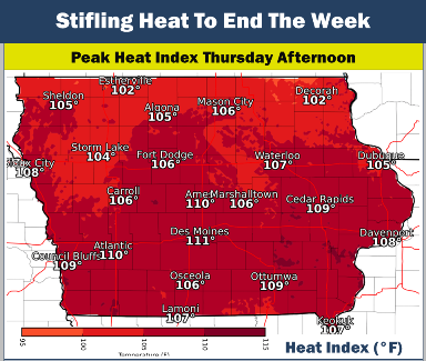 Excessive Heat Warnings, Heat Advisories in effect for north-central Iowa into the weekend