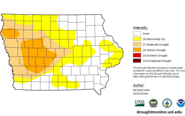 Dry area in western Iowa expands, parts of north-central Iowa listed as “abnormally dry” in latest drought monitor report