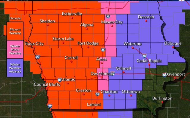 Winter Storm, Blizzard Warnings in effect for north-central Iowa