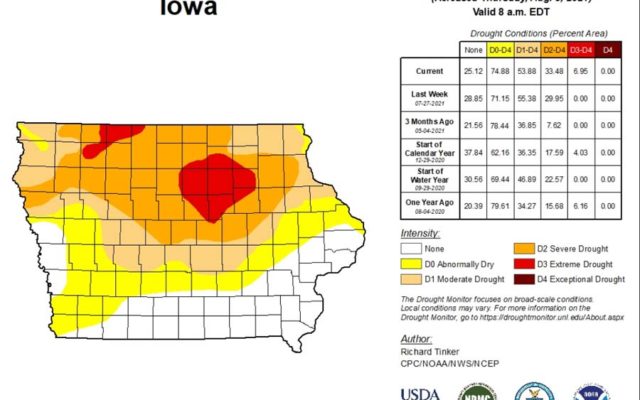 Eleven Iowa counties now in extreme drought, including parts or all of Cerro Gordo, Butler, Floyd, Franklin, Kossuth counties