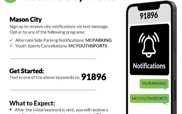 Mason City residents can now sign up for Alternate Side Parking text messages