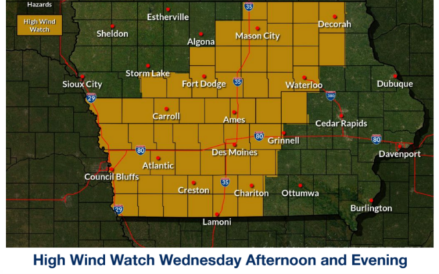 Damaging winds expected Wednesday over some Plains states, including north-central Iowa