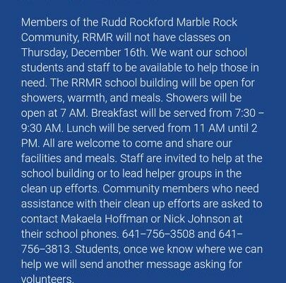 Severe damage in Rudd reported, people told to stay away — RRMR schools offer help to those in need