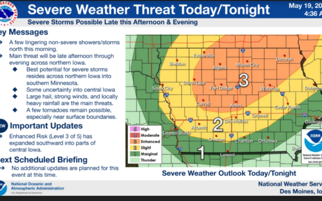 Enhanced risk of severe weather in north-central Iowa later this afternoon into the overnight