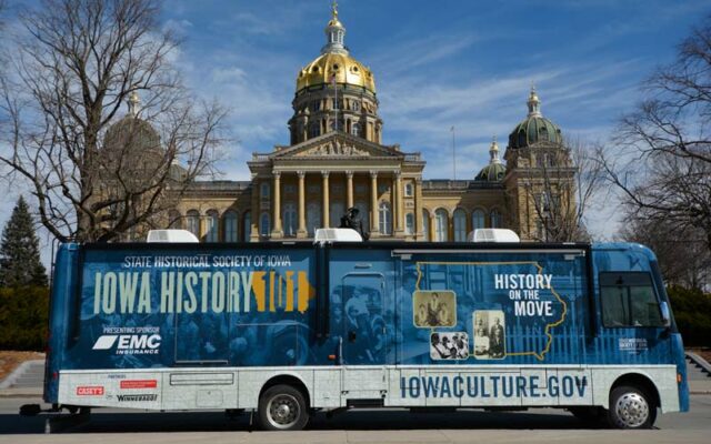 State Historical Society’s mobile museum in Mason City on Thursday