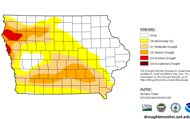 Extreme drought area widens in western Iowa