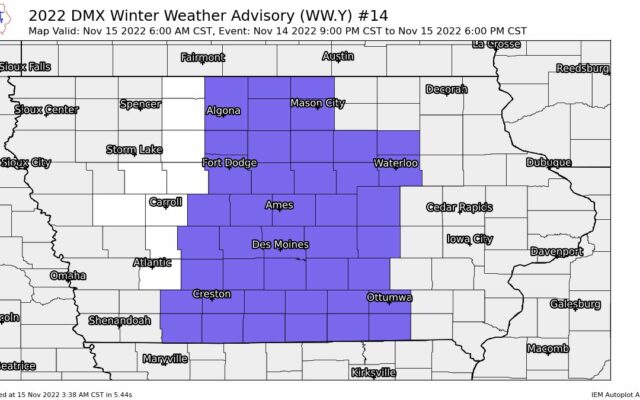 Winter Weather Advisory for most of the listening area Tuesday