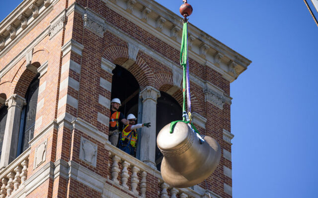 Bells return to UNI campanile as renovation moves forward