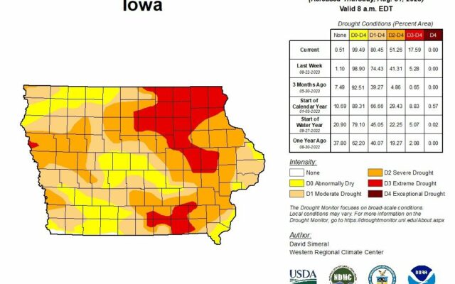 Drought conditions reported in 99.49% of Iowa